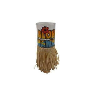 Hawaiian Souvenir Shot Glass Aloha With Grass Hula Skirt 2 ounce